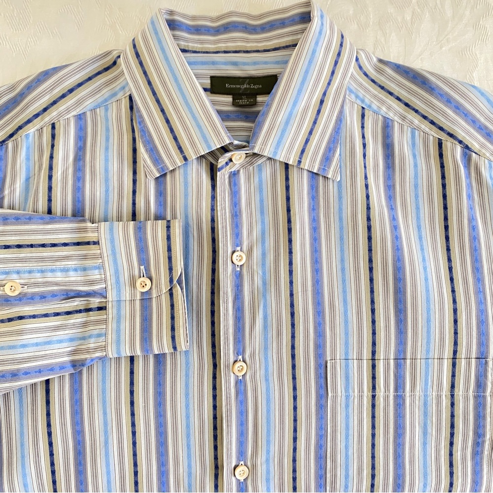 Ermenegildo Zegna Cotton white Blue striped Shirt